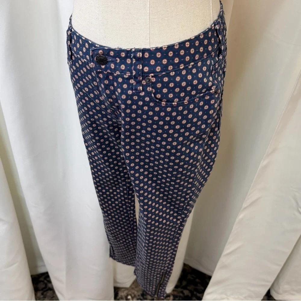 Ralph Lauren Girls Skinny Leg Zip Hem Blue Geometric Dot Print Jeans Size 14
